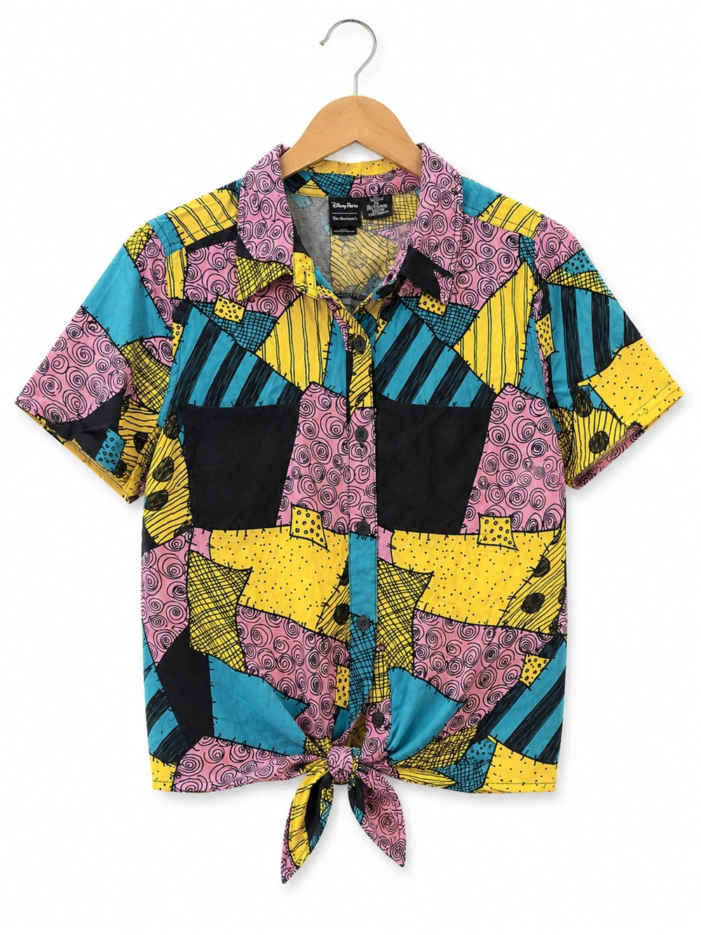 Disney Her Universe Nightmare Before Christmas Sally Patchwork Tie Front Shirt S